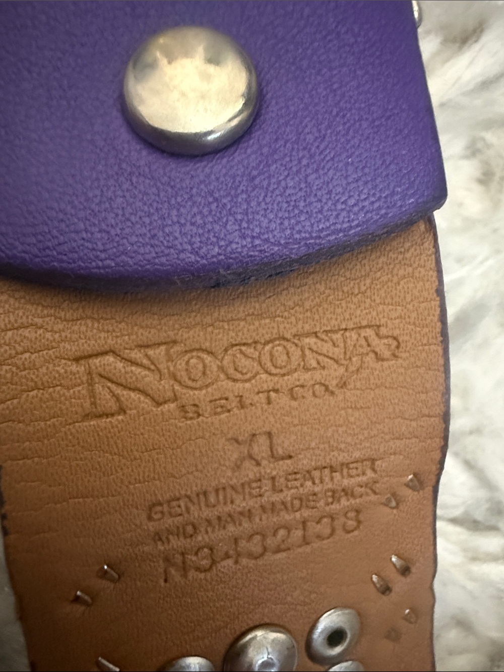 Nocona Purple Studded Western Belt with Ornate Silver Buckle - Picture 2 of 3